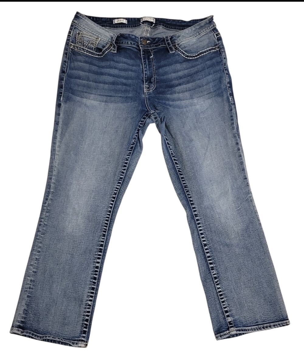 Vigoss Slim Bootcut Jeans Women's Size 18 Blue Thick Stitch Embellished EUC